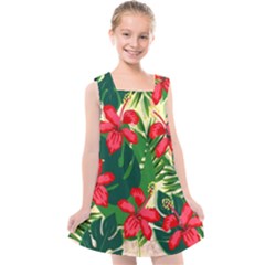 Floral Pink Flowers Kids  Cross Back Dress by Mariart