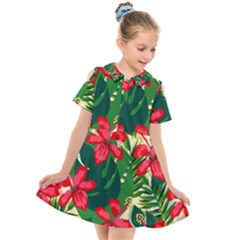 Floral Pink Flowers Kids  Short Sleeve Shirt Dress by Mariart