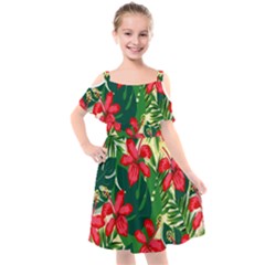 Floral Pink Flowers Kids  Cut Out Shoulders Chiffon Dress by Mariart