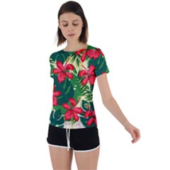 Floral Pink Flowers Back Circle Cutout Sports Tee