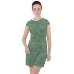 Asparagus Green Butterfly Print Drawstring Hooded Dress by SpinnyChairDesigns