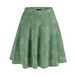 Asparagus Green Butterfly Print High Waist Skirt by SpinnyChairDesigns