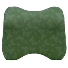 Asparagus Green Butterfly Print Velour Head Support Cushion by SpinnyChairDesigns