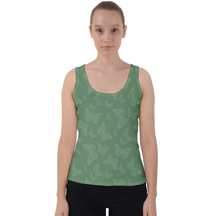 Asparagus Green Butterfly Print Velvet Tank Top