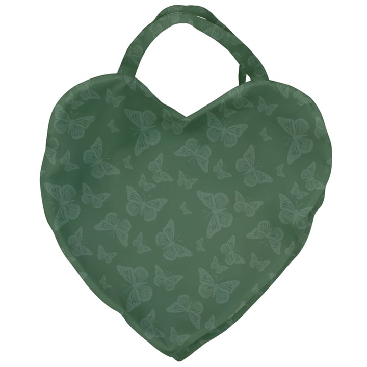 Asparagus Green Butterfly Print Giant Heart Shaped Tote