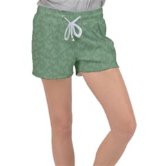 Asparagus Green Butterfly Print Velour Lounge Shorts by SpinnyChairDesigns