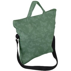 Asparagus Green Butterfly Print Fold Over Handle Tote Bag by SpinnyChairDesigns