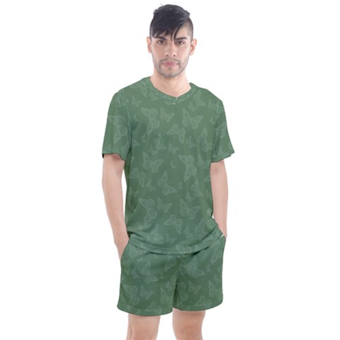 Asparagus Green Butterfly Print Men s Mesh Tee And Shorts Set by SpinnyChairDesigns