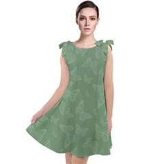 Asparagus Green Butterfly Print Tie Up Tunic Dress by SpinnyChairDesigns