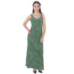 Asparagus Green Butterfly Print Sleeveless Velour Maxi Dress by SpinnyChairDesigns