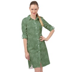 Asparagus Green Butterfly Print Long Sleeve Mini Shirt Dress by SpinnyChairDesigns