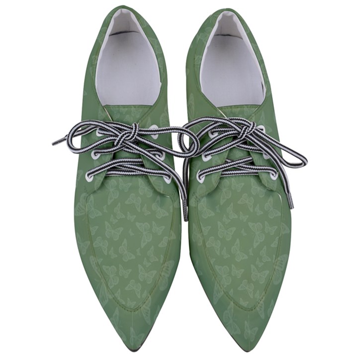 Asparagus Green Butterfly Print Pointed Oxford Shoes