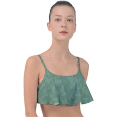 Asparagus Green Butterfly Print Frill Bikini Top by SpinnyChairDesigns