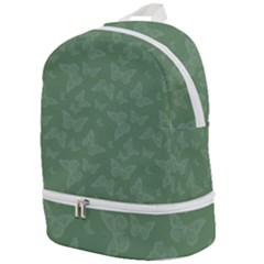 Asparagus Green Butterfly Print Zip Bottom Backpack by SpinnyChairDesigns