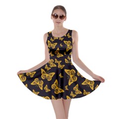 Black Gold Butterfly Print Skater Dress by SpinnyChairDesigns