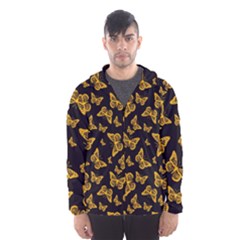 Black Gold Butterfly Print Men s Hooded Windbreaker by SpinnyChairDesigns