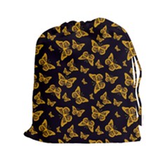 Black Gold Butterfly Print Drawstring Pouch (2xl) by SpinnyChairDesigns