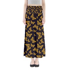 Black Gold Butterfly Print Full Length Maxi Skirt by SpinnyChairDesigns