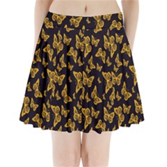 Black Gold Butterfly Print Pleated Mini Skirt by SpinnyChairDesigns