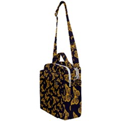 Black Gold Butterfly Print Crossbody Day Bag by SpinnyChairDesigns