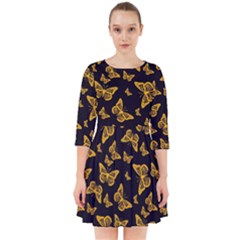 Black Gold Butterfly Print Smock Dress by SpinnyChairDesigns