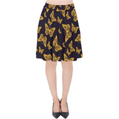 Black Gold Butterfly Print Velvet High Waist Skirt by SpinnyChairDesigns