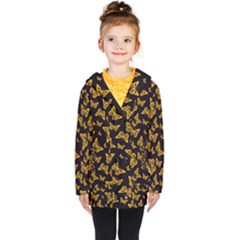 Black Gold Butterfly Print Kids  Double Breasted Button Coat by SpinnyChairDesigns