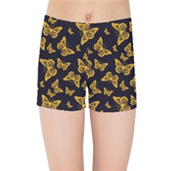 Black Gold Butterfly Print Kids  Sports Shorts by SpinnyChairDesigns