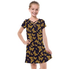 Black Gold Butterfly Print Kids  Cross Web Dress by SpinnyChairDesigns