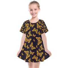 Black Gold Butterfly Print Kids  Smock Dress by SpinnyChairDesigns