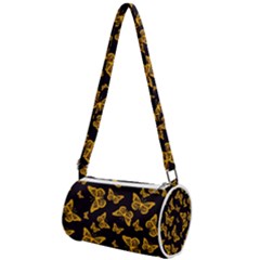 Black Gold Butterfly Print Mini Cylinder Bag by SpinnyChairDesigns