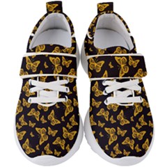 Black Gold Butterfly Print Kids  Velcro Strap Shoes by SpinnyChairDesigns