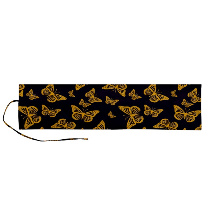 Black Gold Butterfly Print Roll Up Canvas Pencil Holder (L)