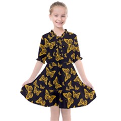 Black Gold Butterfly Print Kids  All Frills Chiffon Dress by SpinnyChairDesigns