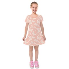 Peaches and Cream Butterfly Print Kids  Short Sleeve Velvet Dress