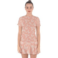 Peaches and Cream Butterfly Print Drop Hem Mini Chiffon Dress