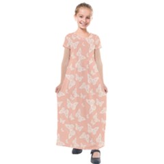 Peaches and Cream Butterfly Print Kids  Short Sleeve Maxi Dress