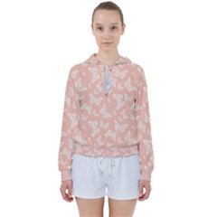 Peaches and Cream Butterfly Print Women s Tie Up Sweat