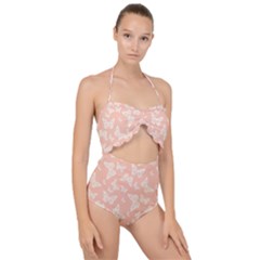 Peaches and Cream Butterfly Print Scallop Top Cut Out Swimsuit