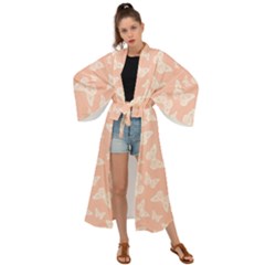 Peaches and Cream Butterfly Print Maxi Kimono