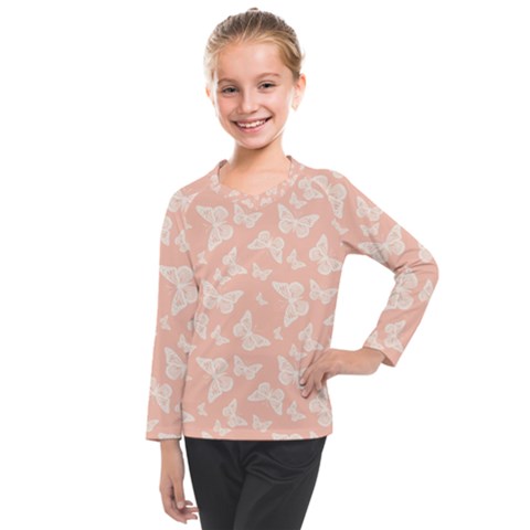 Peaches And Cream Butterfly Print Kids  Long Mesh Tee by SpinnyChairDesigns