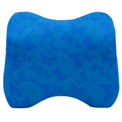 Cornflower Blue Butterfly Print Velour Head Support Cushion by SpinnyChairDesigns