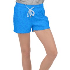 Cornflower Blue Butterfly Print Velour Lounge Shorts by SpinnyChairDesigns