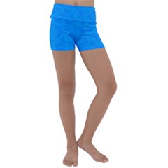 Cornflower Blue Butterfly Print Kids  Lightweight Velour Yoga Shorts by SpinnyChairDesigns