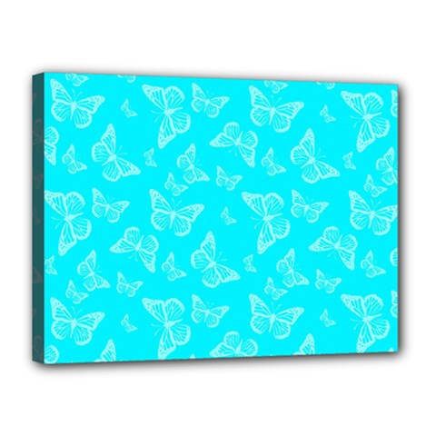 Aqua Blue Butterfly Print Canvas 16  X 12  (stretched) by SpinnyChairDesigns