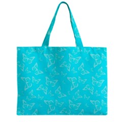 Aqua Blue Butterfly Print Zipper Mini Tote Bag by SpinnyChairDesigns