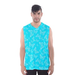 Aqua Blue Butterfly Print Men s Basketball Tank Top by SpinnyChairDesigns