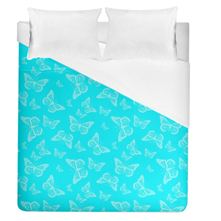 Aqua Blue Butterfly Print Duvet Cover (Queen Size)