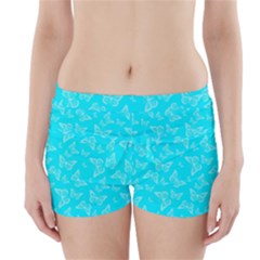 Aqua Blue Butterfly Print Boyleg Bikini Wrap Bottoms by SpinnyChairDesigns