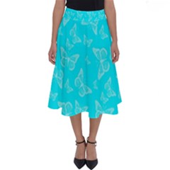 Aqua Blue Butterfly Print Perfect Length Midi Skirt by SpinnyChairDesigns